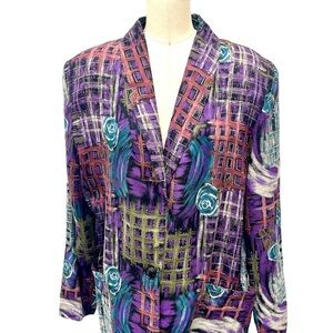 Vintage 90s Oversized Multicolor Patterned Blazer